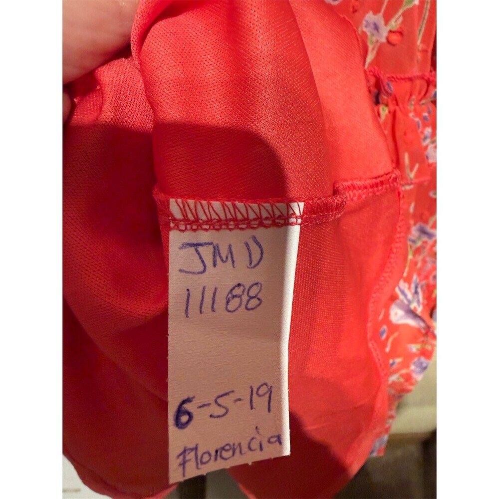 Just Me Dress Womens Size S Coral Orange Purple Floral Ruffle Tiered Mini - Picture 6 of 10